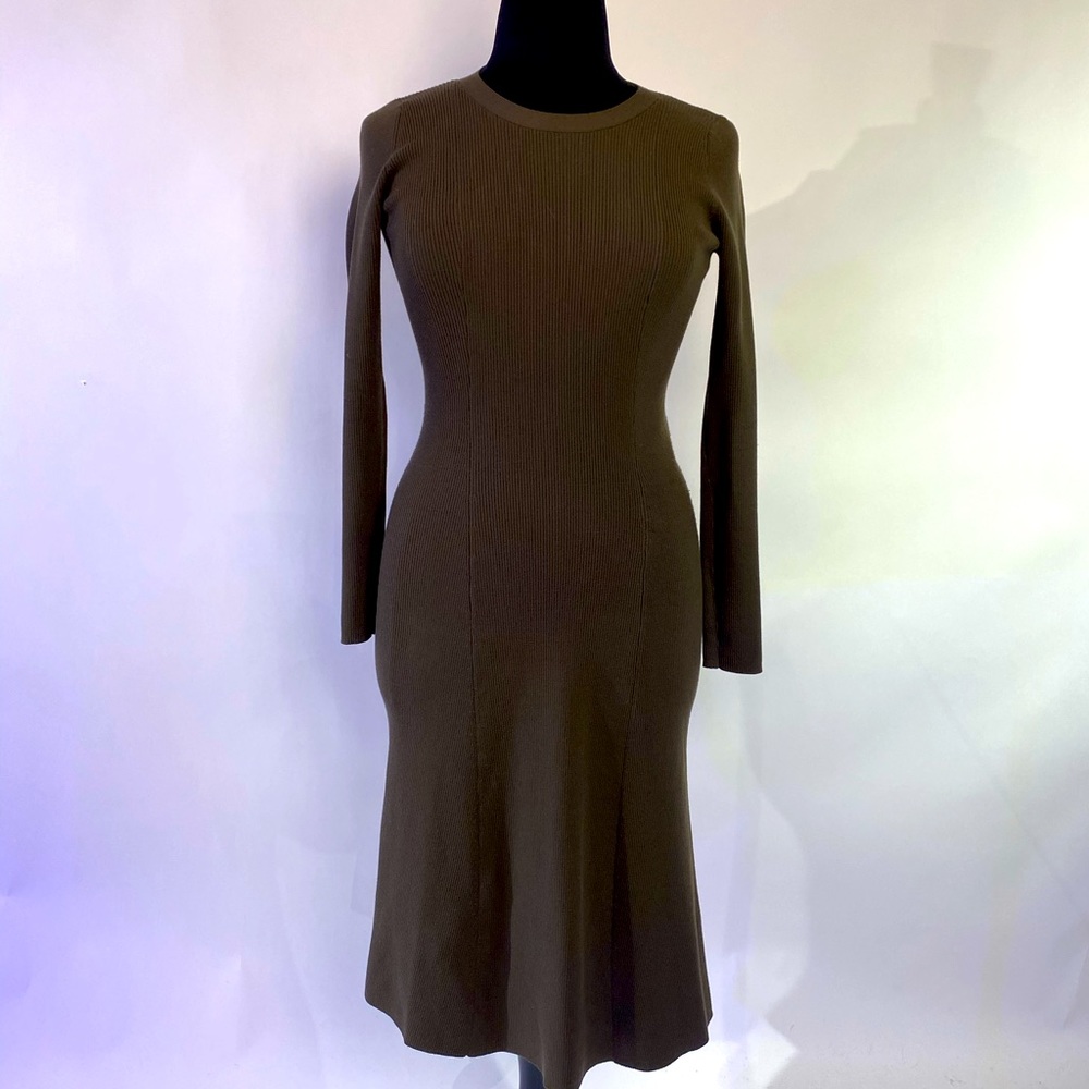 Banana Republic Olive  Long Sleeve Ribbed Sweater Open Back Dress S Small